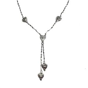 SHUBE’S Necklace Dangling Hearts Sterling Silver Heart Tassels VERY GOOD COND